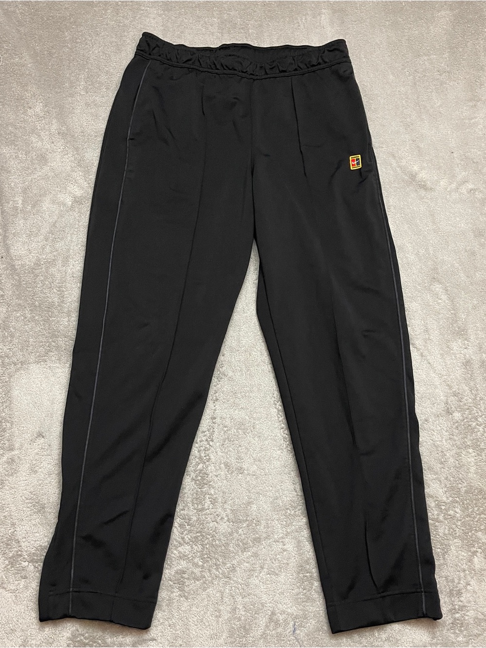 Nike Court Mens Large Black Track Pants Heritage Tennis Logo Tapered Warm Up